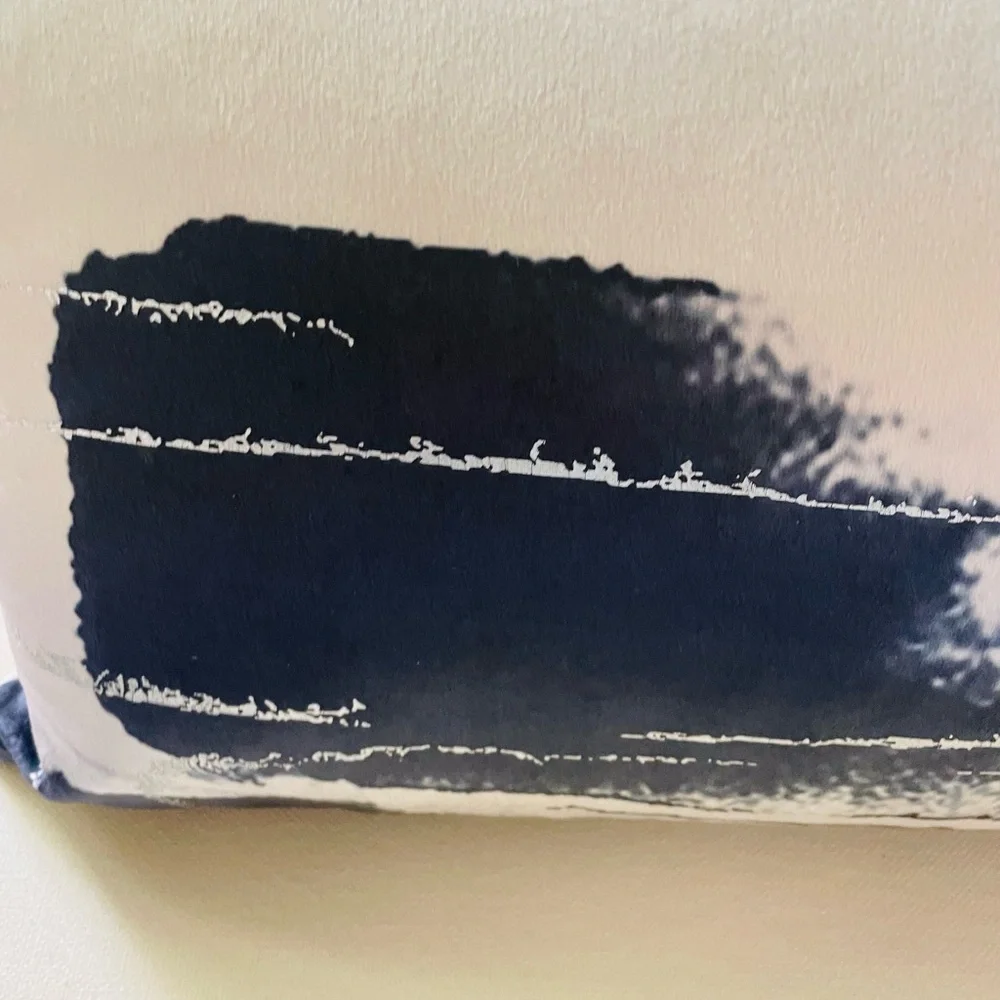 CALLISTO HOME Metallic Silver Foil Blue Velvet Lumbar Throw Pillow 14 x 23” New